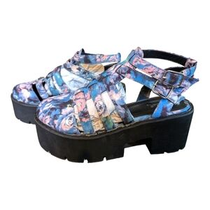 Qupid Pastel Whimsygoth Floral Platform Sandal Size 6 Inside Flaws